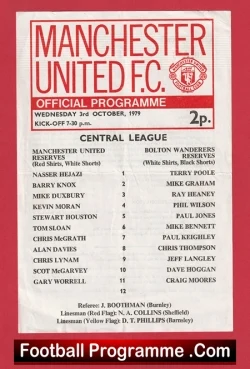 Manchester United v Bolton Wanderers 1979 - Reserves Game - football programme