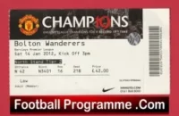 Manchester United v Bolton Wanderers 2012 – Match Ticket