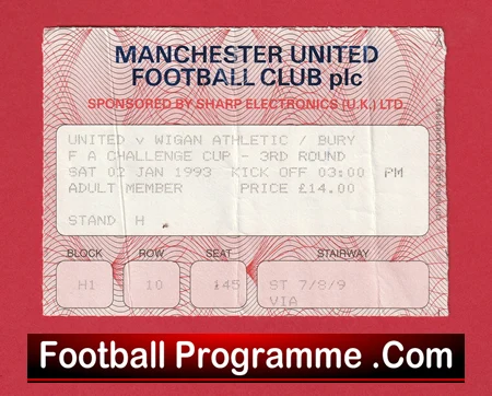 Manchester United v Bury 1993 - FA Cup Ticket Old Trafford - Image 2