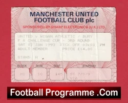 Manchester United v Bury 1993 - FA Cup Ticket Old Trafford - football memorabilia