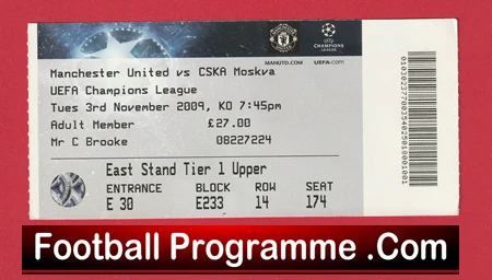 Manchester United v CSKA Moscow 2009 - Football Ticket - Image 2