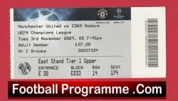 Manchester United v CSKA Moscow 2009 - Football Ticket - football memorabilia