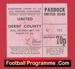 Manchester United v Derby County 1976 - Match Ticket - football memorabilia