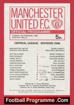 Manchester United v Derby County 1985 - Reserves Gordon McQueen - football programme
