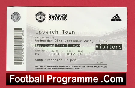 Manchester United v Ipswich Town 2015 - Match Ticket - Image 2