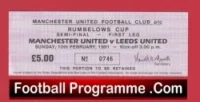 Manchester United v Leeds United 1991 – LC Semi Final Ticket