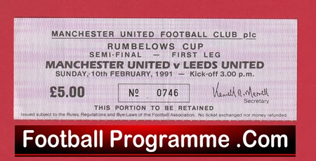 Manchester United v Leeds United 1991 - LC Semi Final Ticket - Image 2