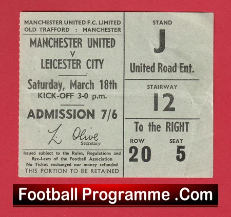 Manchester United v Leicester City 1967 - Football Ticket - Image 2