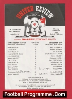 Manchester United v Leicester City 1990 - Youth Cup + Ryan Giggs - football programme