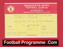 Manchester United v Liverpool 1991 - Match Ticket - football memorabilia