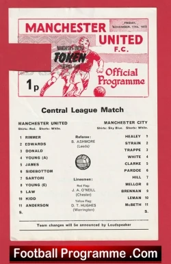 Manchester United v Manchester City 1972 - Reserves Match Denis Law + Kidd - football programme