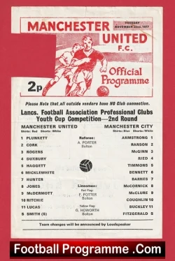 Manchester United v Manchester City 1977 - FA Youth Cup - football programme