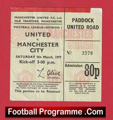 Manchester United v Manchester City 1977 - 1970's Football Ticket - Image 2