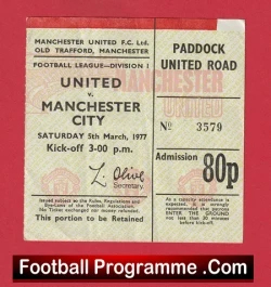Manchester United v Manchester City 1977 - 1970's Football Ticket - football memorabilia
