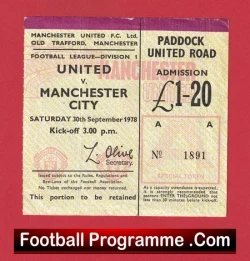 Manchester United v Manchester City 1978 - 1970's Football Ticket - football memorabilia