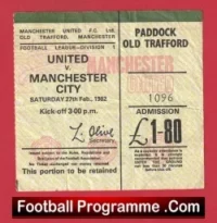 Manchester United v Manchester City 1982 – Football Match Tickets