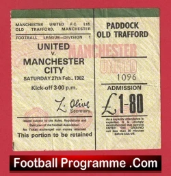 Manchester United v Manchester City 1982 - Football Match Tickets - football memorabilia