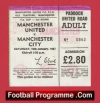 Manchester United v Manchester City 1987 – Ticket Ferguson First Derby Match