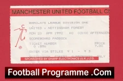 Manchester United v Nottingham Forest 1992 - Football Ticket - football memorabilia