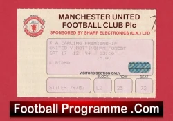 Manchester United v Nottingham Forest 1994 - Football Ticket - football memorabilia