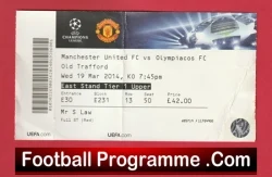 Manchester United v Olympiacos 2014 - Football Ticket - football memorabilia