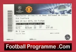 Manchester United v Real Sociedad 2013 - Match Ticket - football memorabilia