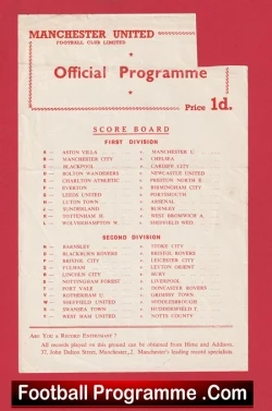 Manchester United v Sheffield United 1956 - Reserves + Bobby Charlton - football programme