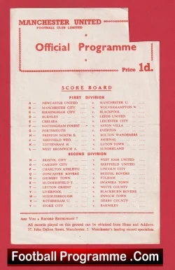 Manchester United v WBA 1957 - Reserves Man Utd Bobby Charlton - football programme