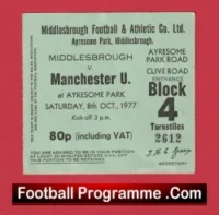 Middlesbrough v Manchester United 1977 – Football Ticket 1970’s