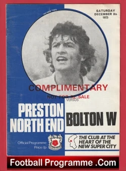 Preston North End v Bolton Wanderers 1973 - Bobby Charlton Manager - football programme