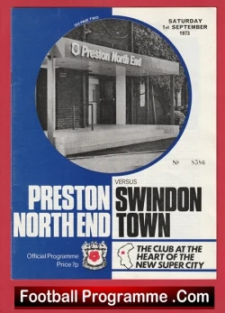 Preston North End v Swindon Town 1973 - Bobby Charlton Manager - football programme