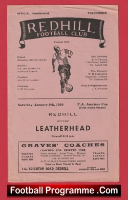 Redhill v Leatherhead 1960 - FA Amateur Cup - football programme