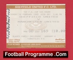 Sheffield United v Manchester United 1993 - FA Cup Ticket - football memorabilia