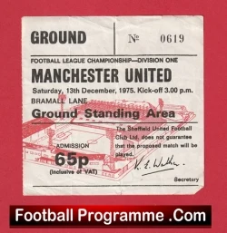 Sheffield United v Manchester United 1975 - Match Ticket - football memorabilia