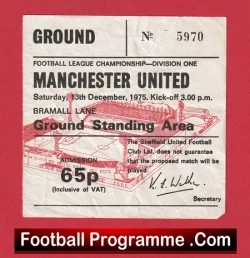 Sheffield United v Manchester United 1975 - Football Ticket - football memorabilia