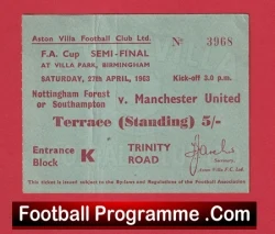 Southampton v Manchester United 1963 - Semi Final Football Ticket at Villa - football memorabilia