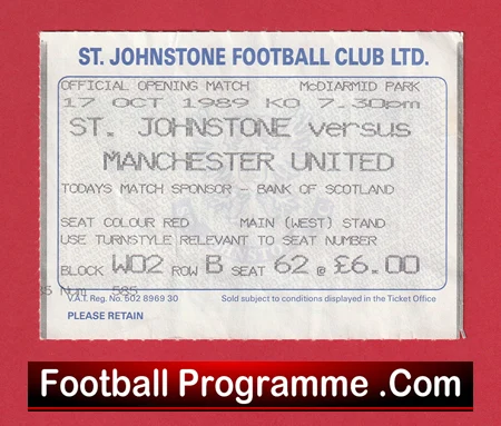 St Johnstone v Manchester United 1989 - Match Ticket Official Opening - Image 2