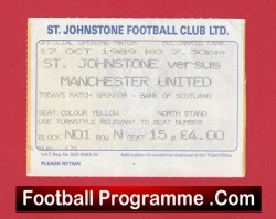 St Johnstone v Manchester United 1989 - Football Ticket Ground Opening - football memorabilia