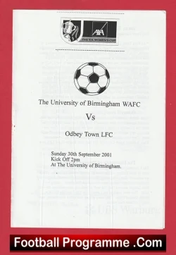 University Of Birmingham Ladies v Odbey Town 2001 - Womens Football - football programme