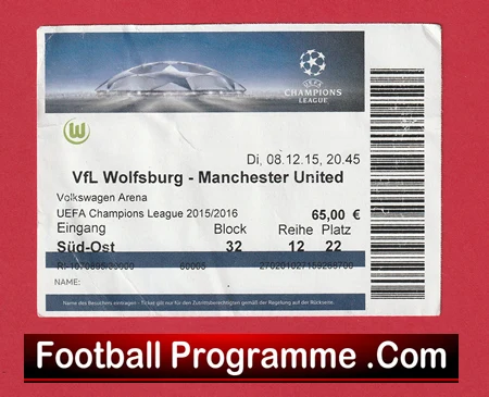 VFL Wolfsburg v Manchester United 2015 - Match Ticket Germany - Image 2
