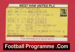 West Ham United v Manchester United 1995 - Match Ticket - football memorabilia