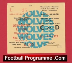 Wolves Wanderers v Lokomotiv Leipzig 1973 - Match Ticket - football memorabilia