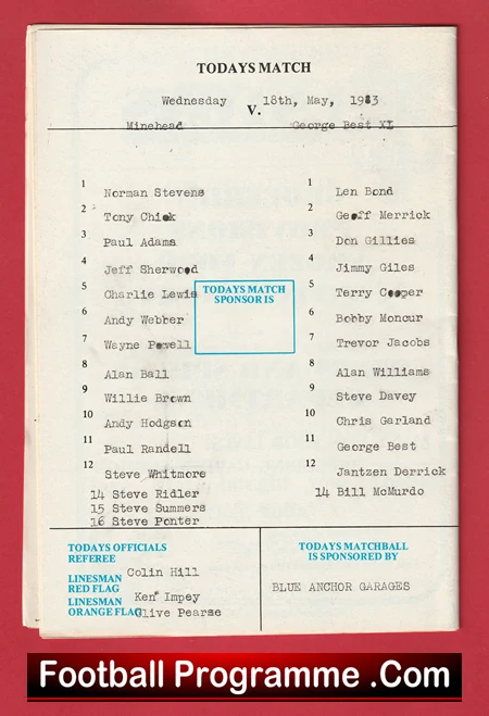 Minehead v George Best X1 1983 - Rare Friendly Match - Image 3