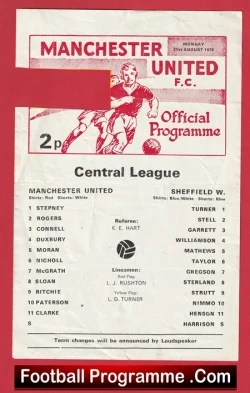  Manchester United v Sheffield Wednesday 1976 - Reserve Match Football Programme .COM Football Programmes Memorabilia