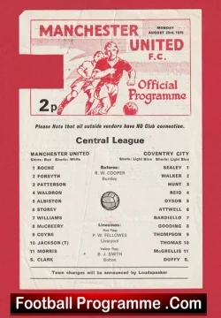  Manchester United v Coventry City 1979 - Reserves Stewart Houston Football Programme .COM Football Programmes Memorabilia