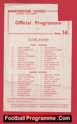  Manchester United v Blackburn Rovers 1957 - Reserves Busby Babes Bobby Charlton Football Programme .COM Football Programmes Memorabilia