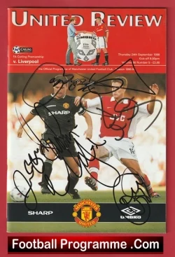  Manchester United v Middlesbrough 1998 - Multi Signed + Beckham Ole Giggs Football Programme .COM Football Programmes Memorabilia