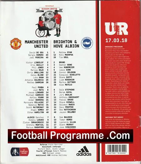 Manchester United v Brighton 2018 - FA Cup QF Multi Signed - Image 3
