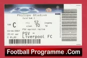 PSV Eindhoven v Liverpool 2007 – Match Ticket Netherlands