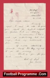 Manchester City Joe Mercer Signed hand Written Letter 1943